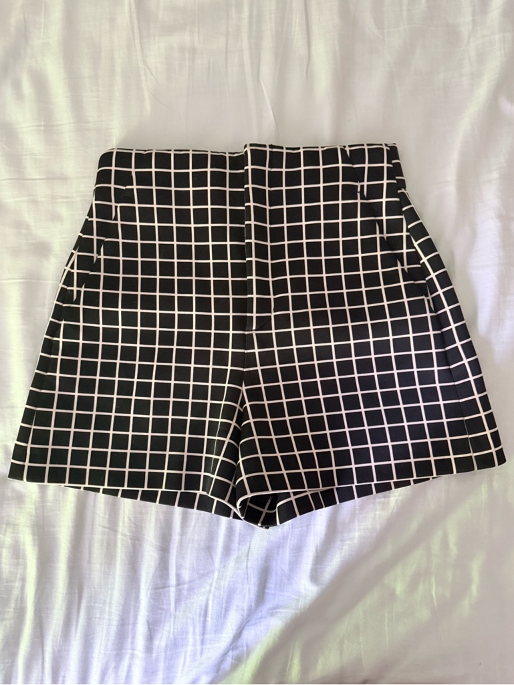 Zara Windowpane High-Waist Tailored Shorts with Side Zip